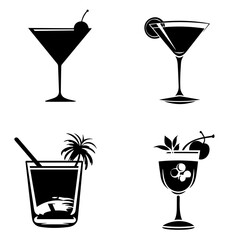 cocktail, glass, drink, alcohol, wine, martini, vector, bar, icon, party, set, illustration, beverage, beer, cup, fruit, silhouette, juice, drinks, design, lemon, ice, symbol, champagne, vodka