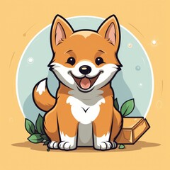 Shiba Inu Dog Courier Shipping Package,Cartoon Illustration, For Printing