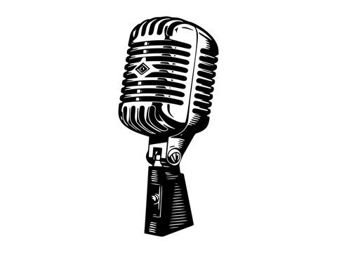 Images of a retro microphone isolated on a white background. Vector illustration