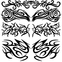 tribal shapes. Abstract ethnic shapes in gothic style. Hand drawn modern elements for typography, tattoo, poster, cover. Vector illustration