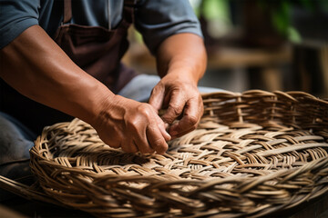 old traditional crafts.weaving baskets, trays and utensils.Heritage craft. 