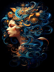 Illustration zodiac sign of Aquarius, esoteric, wisdom