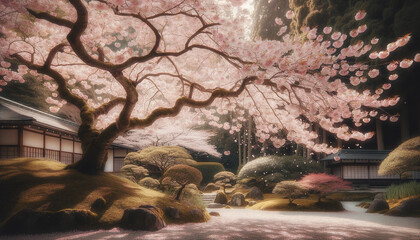 Jardín Japonés en Floración de Cerezo