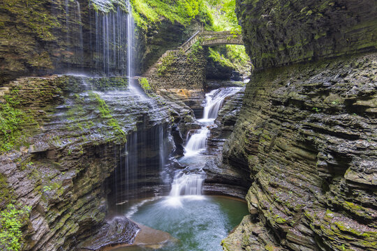 Rainbow falls in Watkins Glen State park, United States