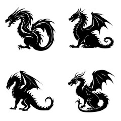 dragon silhouette, dragon png, dragon vector, clipart, spring clipart, dragon, vector, animal, lion, symbol, tattoo, silhouette, illustration, heraldic, horse, design, bird, black, monster, art, sign,