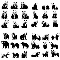 Obraz na płótnie Canvas panda silhouette, panda png, panda svg, animal, vector, cartoon, icon, set, pattern, cat, dog, illustration, baby, seamless, bear, design, character, lion, pet, silhouette, child, kitten, face, symbol