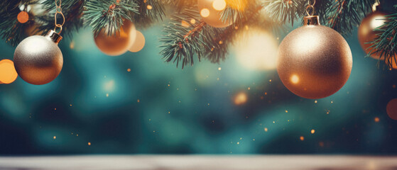 Obraz na płótnie Canvas Christmas background with bokeh lights and christmas tree branch.