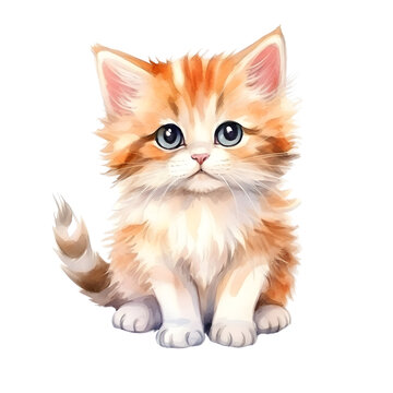 A lovable, cute, wide-eyed kitten illustration, white background