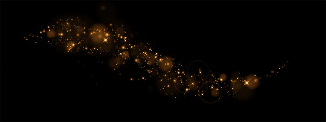 Gold dust light png. Bokeh glowing lights background effect. Christmas background glowing dust Christmas glowing lights bokeh confetti and glitter overlay texture for your design. - obrazy, fototapety, plakaty