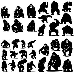 Gorilla Silhouette, Gorilla PNG, Gorilla SVG, Gorilla   illustration, silhouette, vector, icon, illustration, people, head, set, animal, black, profile, woman, cat, design, avatar, face, hair, art, sy