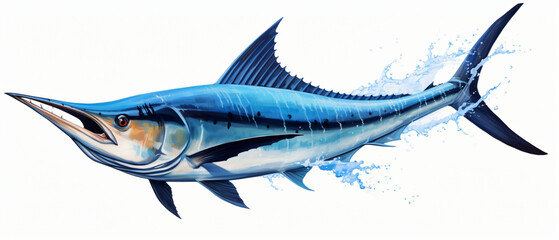 Blue Marlin Swordfish Jumping On White Background