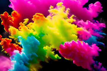 A beautiful Color Powder Explosion. A Color Powder Explosion of Vibrant Energy. Copy space. Generative AI