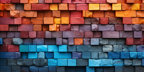 Sfondo. Muro di mattoni colorati. Ai generated. - obrazy, fototapety, plakaty