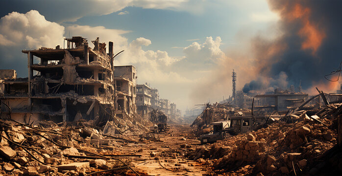 Bomb explosion in an Arab city, attack by a neighboring country on the territory, eastern war - image created by AI