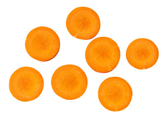 Beautiful orange  carrot slices in set isolated on white background with clipping path in png file format