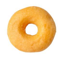 Top view of one delicious Cinnamon Sugar Mini Donuts isolated on white background with clipping...