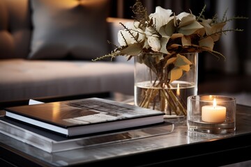 Close-up modern Living Room Decor on coffee table.Interior design concept