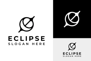 Fotobehang Abstract Minimal Sun Moon Eclipse Crescent Satellite Lunar Logo Design Branding Template © Antivisual