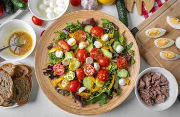 Appetizing sauce in vegetable salad. Proper nutrition.