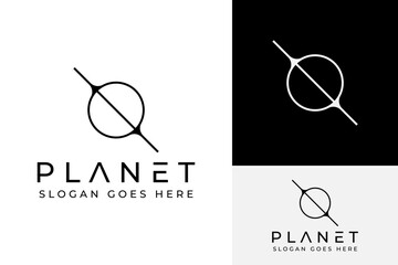 Simple Minimal Saturn Satellite Planet Astronomy Logo Design Branding Template - obrazy, fototapety, plakaty