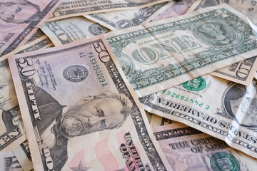 Pile of United States Dollars close up