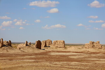The ruins of Big Kirkkiz Kala, one of the Desert Castles of Ancient Khorezm traditionally known as Elliq Qala, Unesco World Heritage Site in Karakpakstan, Uzbekistan