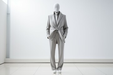 Mannequin in the show room, suits atelier concept. Background with selective focus and copy space
