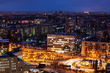 View of Kyiv from above on a winter evening