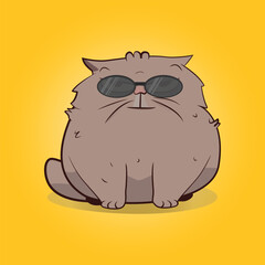 Cartoon fluffy cat wearing glasses