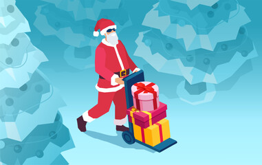 Vector of a Santa Claus delivering Christmas gifts