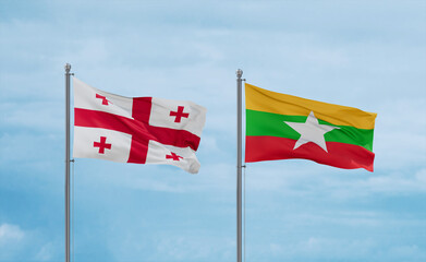 Myanmar and Georgia flags, country relationship concept