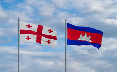 Cambodia and Georgia flags, country relationship concept