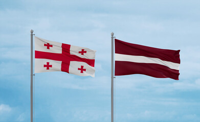 Latvia and Georgia flags, country relationship concept