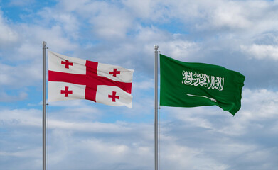 Georgia and Saudi Arabia flags, country relationship concepts
