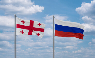 Russia and Georgia flags, country relationship concept