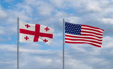 USA and Georgia flags, country relationship concepts