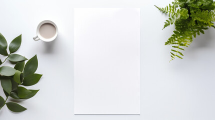 Biała kartka na biurku z kawą w biurze - obrazy, fototapety, plakaty