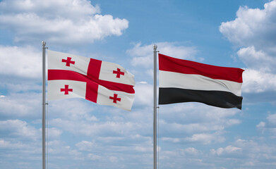 Yemen and Georgia flags, country relationship concept
