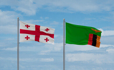 Zambia and Georgia flags, country relationship concept