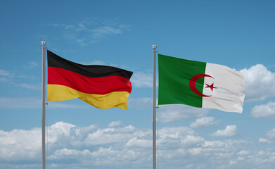 Germany and Algeria national flags, country relationship concept