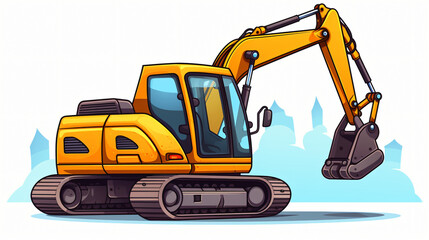 Cartoon of an excavator machine on white background