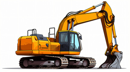 Cartoon of an excavator machine on white background