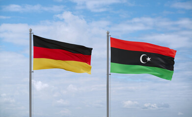Libya and Germany flags, country relationship concept