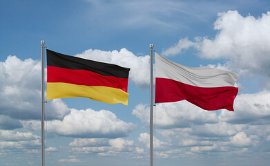 Poland and Germany flags, country relationship concept