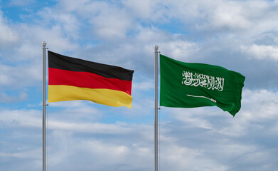 Germany and Saudi Arabia flags, country relationship concepts