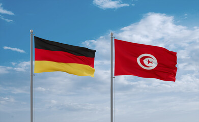 Tunisia and Germany flags, country relationship concept