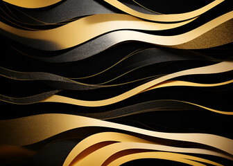 Fondo negro con lineas ondulares doradas - obrazy, fototapety, plakaty