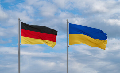 Ukraine and Germany flags, country relationship concept