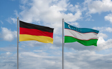 Uzbekistan and Germany flags, country relationship concept