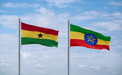 Ethiopia and Ghana flags, country relationship concept